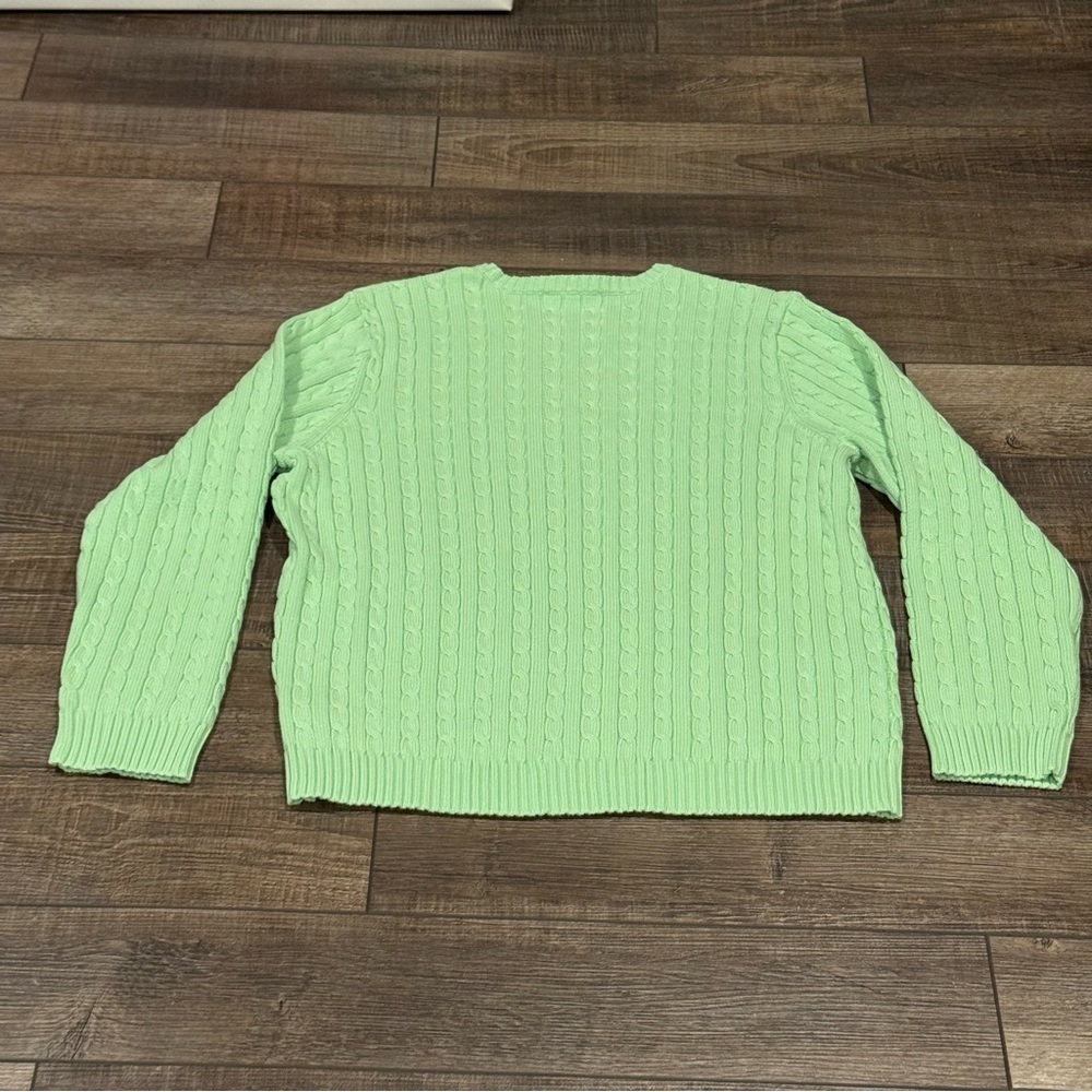 VINTAGE Lauren Ralph Lauren Sweater Womens Sz 2X Cable Knit Cotton Green - Picture 2 of 9